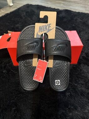 Nike Black Textured Benassi Slide Sandals